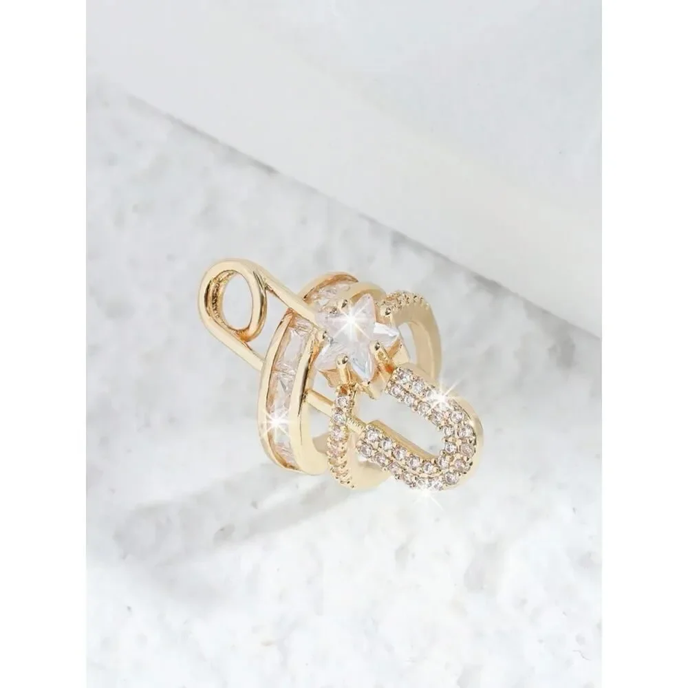 Bohemian Gold Rhinestone Cuff Earrings for Women: